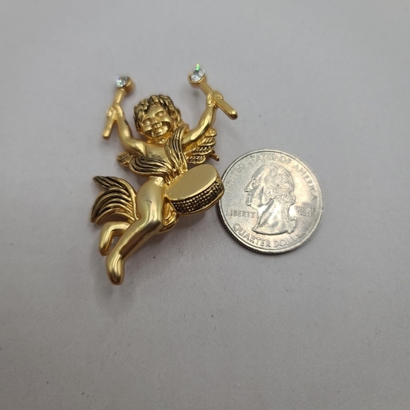 Gold Tone Angel Drummer Rhinestone Sticks - Picture 2 of 3